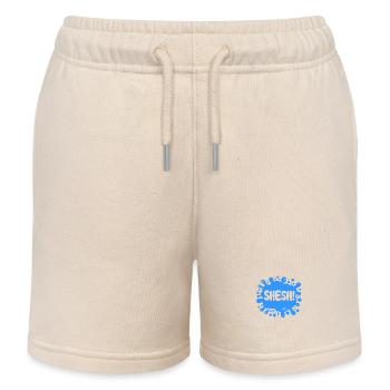 SHESH! Blue Splat - Gen Alpha Phrase - Kids Organic Sweat Shorts by Stanley/Stella - soft Ecru - Front