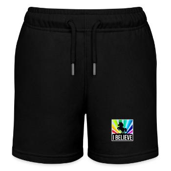 I BELIEVE Einhorn vor leuchtenden Regenbogenstrahl - Kinder Organic Joggingshorts Mini Bolter von Stanley/Stella - Schwarz - Vorne