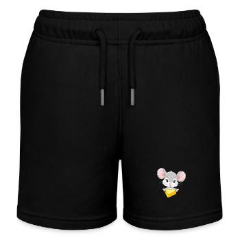 Mignon bébé souris avec un morceau de fromage - Short de jogging enfant bio Stanley/Stella - noir - Devant