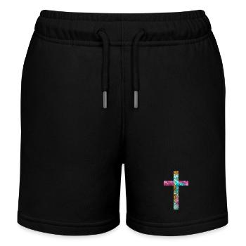 Cross Jesus God Religion Church Pope Vatican - Kids Organic Sweat Shorts by Stanley/Stella - black - Front