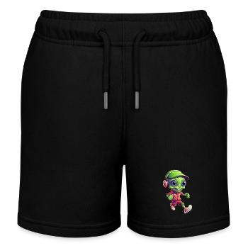 Green Alien Jogger with Headphones - Kids Organic Sweat Shorts by Stanley/Stella - black - Front
