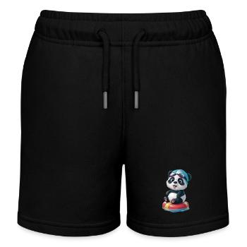 Pandas Schwimmabenteuer! - Kinder Organic Joggingshorts Mini Bolter von Stanley/Stella - Schwarz - Vorne