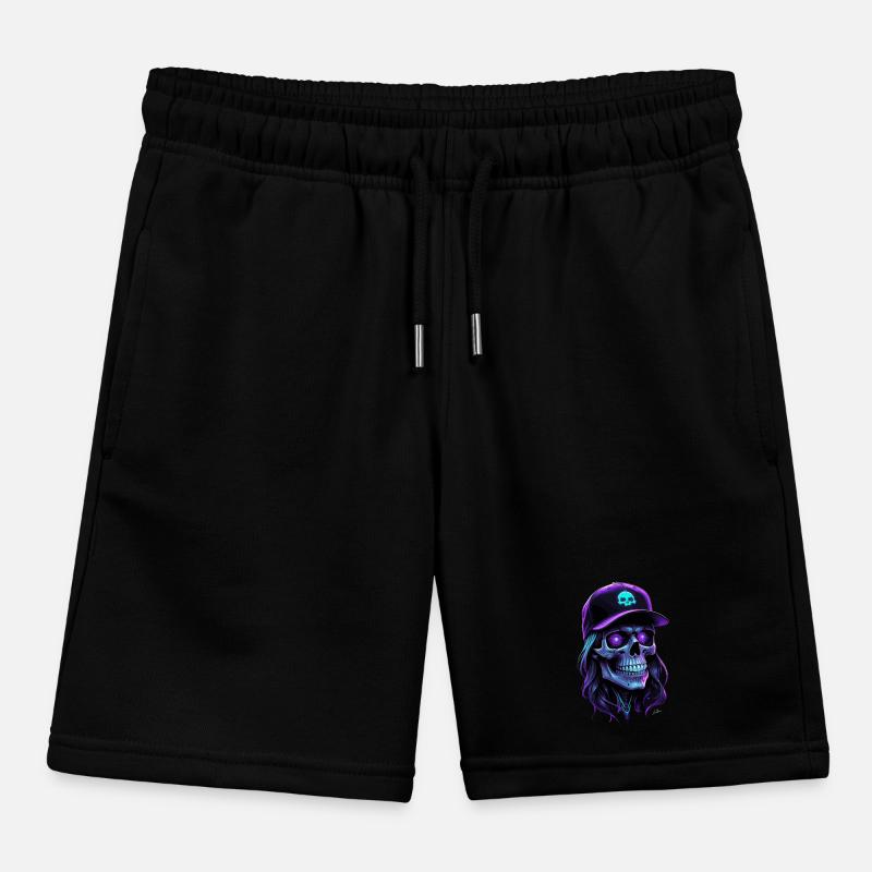 Purple Glow Skull Hippie Cap Kids Organic Sweat Shorts by Stanley/Stella