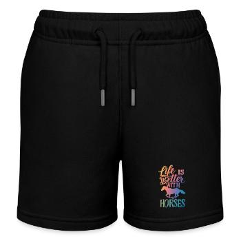 Horse Horse Riding Horse Riding Jumping - Kids Organic Sweat Shorts by Stanley/Stella - black - Front