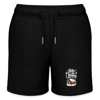 Christmas Merry Christmas House Cottage Tree Snow - Kids Organic Sweat Shorts by Stanley/Stella - black - Front