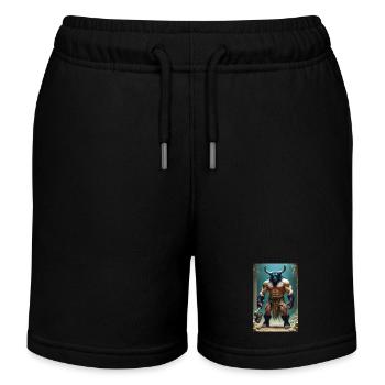 Minotaur, massive bull-headed warrior gripping axe - Kids Organic Sweat Shorts by Stanley/Stella - black - Front