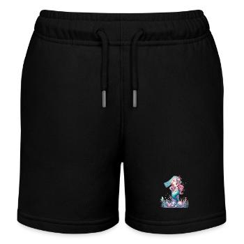 1 Year Mermaid Cute Birthday Gift - Kids Organic Sweat Shorts by Stanley/Stella - black - Front