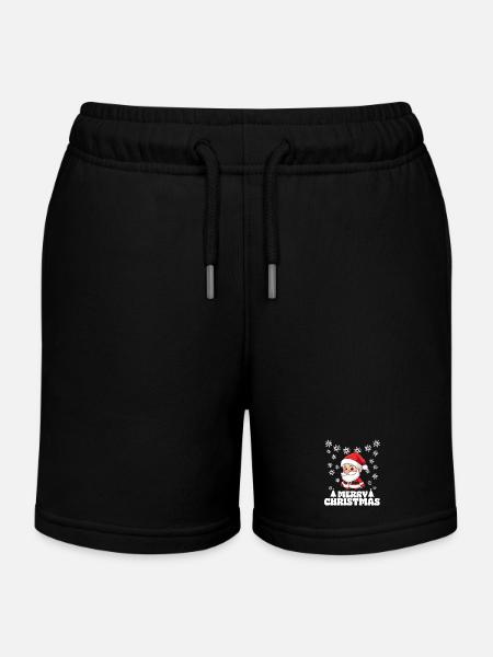Santa Claus Christmas Merry Christmas Snow - Kids Organic Sweat Shorts by Stanley/Stella - black