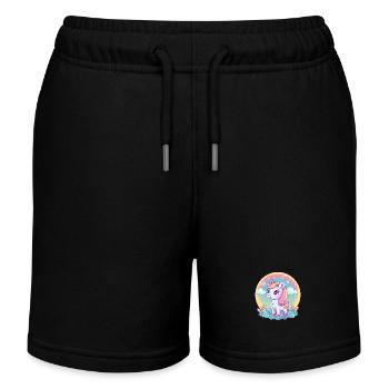 Einhorn-Regenbogen-Sonnenuntergang - Kinder Organic Joggingshorts Mini Bolter von Stanley/Stella - Schwarz - Vorne