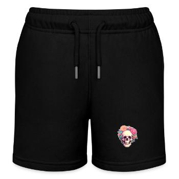 Menschlicher Schädel & Blumen 2 - Kinder Organic Joggingshorts Mini Bolter von Stanley/Stella - Schwarz - Vorne