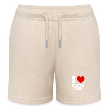 I Love Elote Corn Heart Funny Witty - Kids Organic Sweat Shorts by Stanley/Stella - soft Ecru - Front