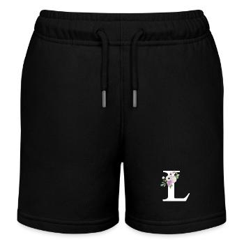 Lettre l floral violet - Short de jogging enfant bio Stanley/Stella - noir - Devant