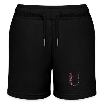 Blumen personalisierter U-Brief - Geschenkidee - Kinder Organic Joggingshorts Mini Bolter von Stanley/Stella - Schwarz - Vorne