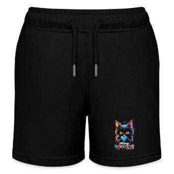 Kawaii Cat - Multicolored drips stay pawsitive - Kids Organic Sweat Shorts by Stanley/Stella - black - Front