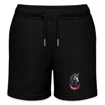Buntes Neon Einhorn - Fantasie Traumlandschaft - Kinder Organic Joggingshorts Mini Bolter von Stanley/Stella - Schwarz - Vorne