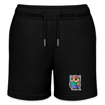Farbenfrohe Eulenillustration - Kinder Organic Joggingshorts Mini Bolter von Stanley/Stella - Schwarz - Vorne