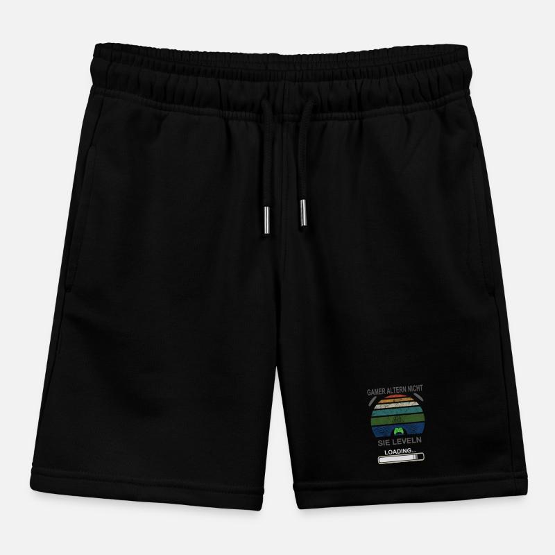 Gamer Leveling Loading Retro Sunburst Kids Organic Sweat Shorts by Stanley/Stella