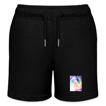 Weißer Wolf vor bunter Höhle - Kinder Organic Joggingshorts Mini Bolter von Stanley/Stella - Schwarz - Vorne