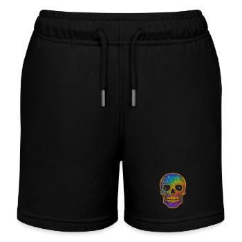 Regenbogen Glitzer Totenkopf Halloween - Kinder Organic Joggingshorts Mini Bolter von Stanley/Stella - Schwarz - Vorne