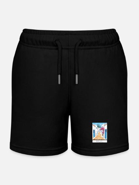 Chemin routier grec bleu & blanc - Short de jogging enfant bio Stanley/Stella - noir