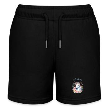 Romantisches Einhorn Blumenkranz - Schulkind 2026 - Kinder Organic Joggingshorts Mini Bolter von Stanley/Stella - Schwarz - Vorne