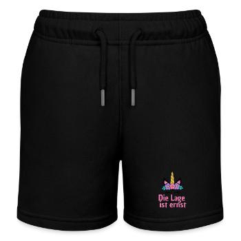 LAGE IST ERNST, COOLES EINHORN! LUSTIGER SPRUCH - Kinder Organic Joggingshorts Mini Bolter von Stanley/Stella - Schwarz - Vorne
