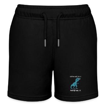Blauer Dino mit Kick | Stefan - Kinder Organic Joggingshorts Mini Bolter von Stanley/Stella - Schwarz - Vorne