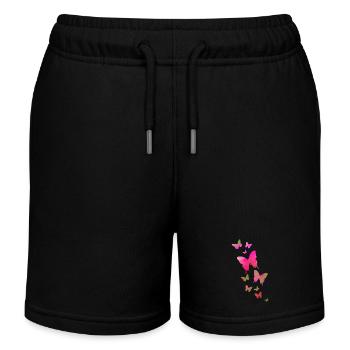 Schmetterling Schmetterling Tier bunt Farbe - Kinder Organic Joggingshorts Mini Bolter von Stanley/Stella - Schwarz - Vorne