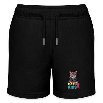 Cats not kids funny cat sayings - Kids Organic Sweat Shorts by Stanley/Stella - black - Front