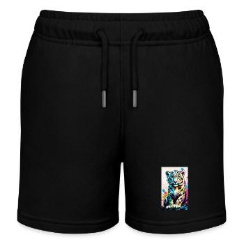 Schneeleopard | Leopard | Raubtier - Kinder Organic Joggingshorts Mini Bolter von Stanley/Stella - Schwarz - Vorne