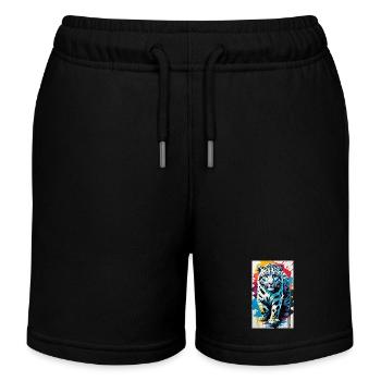 Schneeleopard | Leopard | Raubtier - Kinder Organic Joggingshorts Mini Bolter von Stanley/Stella - Schwarz - Vorne