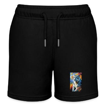 Schneeleopard | Leopard | Raubtier - Kinder Organic Joggingshorts Mini Bolter von Stanley/Stella - Schwarz - Vorne