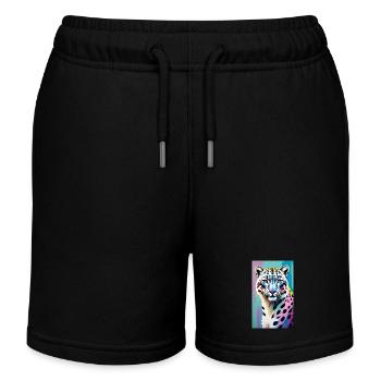 Schneeleopard | Leopard | Raubtier - Kinder Organic Joggingshorts Mini Bolter von Stanley/Stella - Schwarz - Vorne