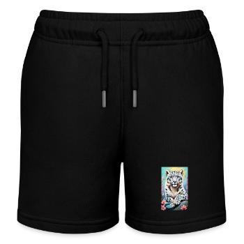 Schneeleopard | Leopard | Raubtier - Kinder Organic Joggingshorts Mini Bolter von Stanley/Stella - Schwarz - Vorne