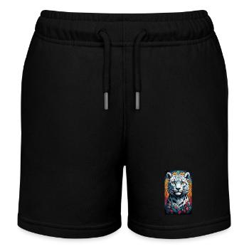 Schneeleopard | Leopard | Raubtier - Kinder Organic Joggingshorts Mini Bolter von Stanley/Stella - Schwarz - Vorne