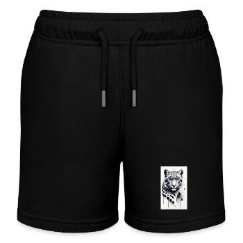 Schneeleopard | Leopard | Raubtier - Kinder Organic Joggingshorts Mini Bolter von Stanley/Stella - Schwarz - Vorne