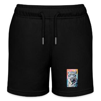 Schneeleopard | Leopard | Raubtier - Kinder Organic Joggingshorts Mini Bolter von Stanley/Stella - Schwarz - Vorne