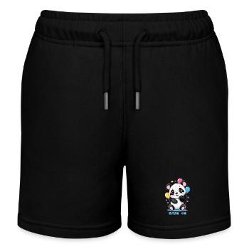 Süße Panda Bär - Kinder Organic Joggingshorts Mini Bolter von Stanley/Stella - Schwarz - Vorne