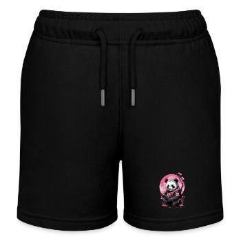 Panda rose en kimono floral - Short de jogging enfant bio Stanley/Stella - noir - Devant
