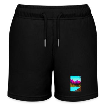 Landscape with lake, boat and mountains - Kids Organic Sweat Shorts by Stanley/Stella - black - Front