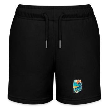 Surfer-Illustration auf der Welle - Fun Surf - Kinder Organic Joggingshorts Mini Bolter von Stanley/Stella - Schwarz - Vorne