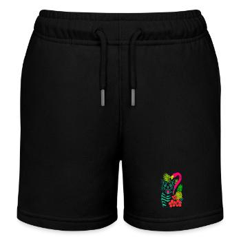Tropische Katze & Flamingo - Sommer 2025 - Kinder Organic Joggingshorts Mini Bolter von Stanley/Stella - Schwarz - Vorne