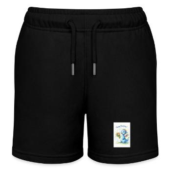 Blauer Drache mit Blumenstrauß - Kinder Organic Joggingshorts Mini Bolter von Stanley/Stella - Schwarz - Vorne