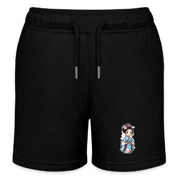 Japanerin im Kimono - Japan - Manga - Kinder Organic Joggingshorts Mini Bolter von Stanley/Stella - Schwarz - Vorne
