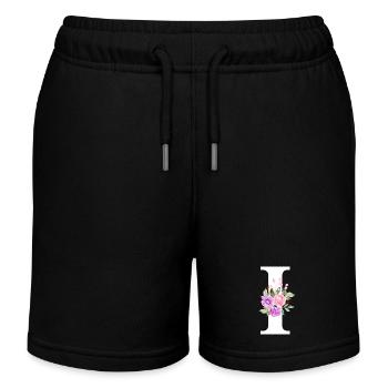 Lettre i floral violet - Short de jogging enfant bio Stanley/Stella - noir - Devant