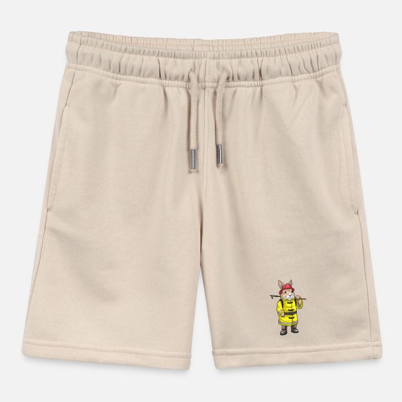 Rabbit Firefighter Tearing Hook Fire Brigade Kids Organic Sweat Shorts by Stanley/Stella