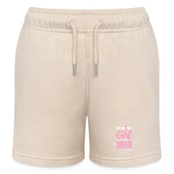 Javelin thrower with fun statement - Kids Organic Sweat Shorts by Stanley/Stella - soft Ecru - Front