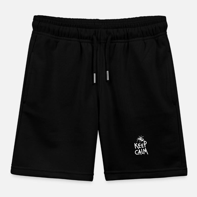 Keep Calm Tarantula Spider white horizontal desgin Kids Organic Sweat Shorts by Stanley/Stella