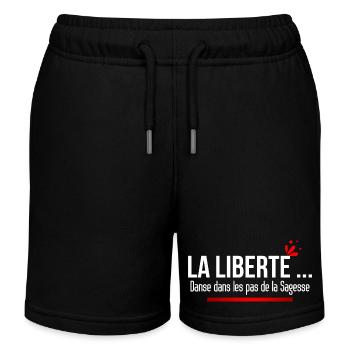 FREEDOM dances in the steps of Wisdom. Quote - Kids Organic Sweat Shorts by Stanley/Stella - black - Front