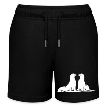 Phoques mignons sur la plage de la mer - Short de jogging enfant bio Stanley/Stella - noir - Devant